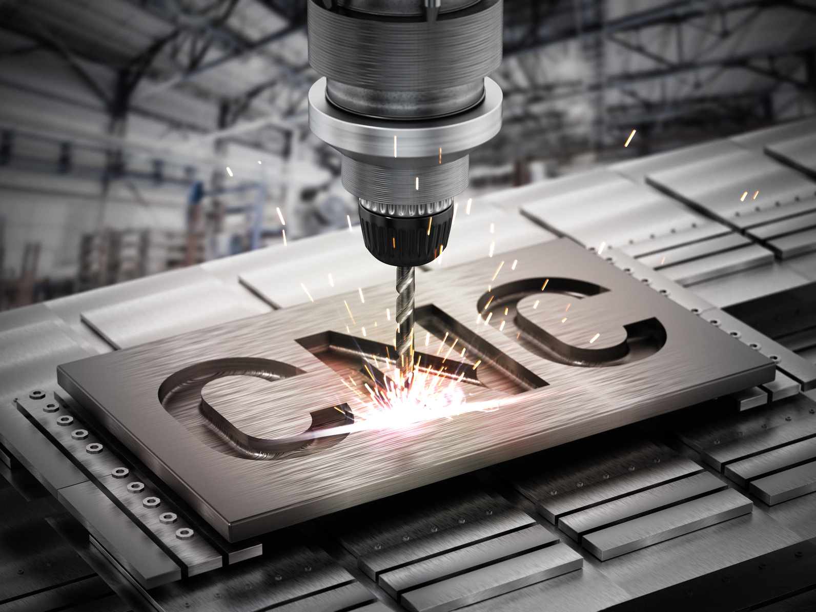 CNC machine cutting metal with coolant spray