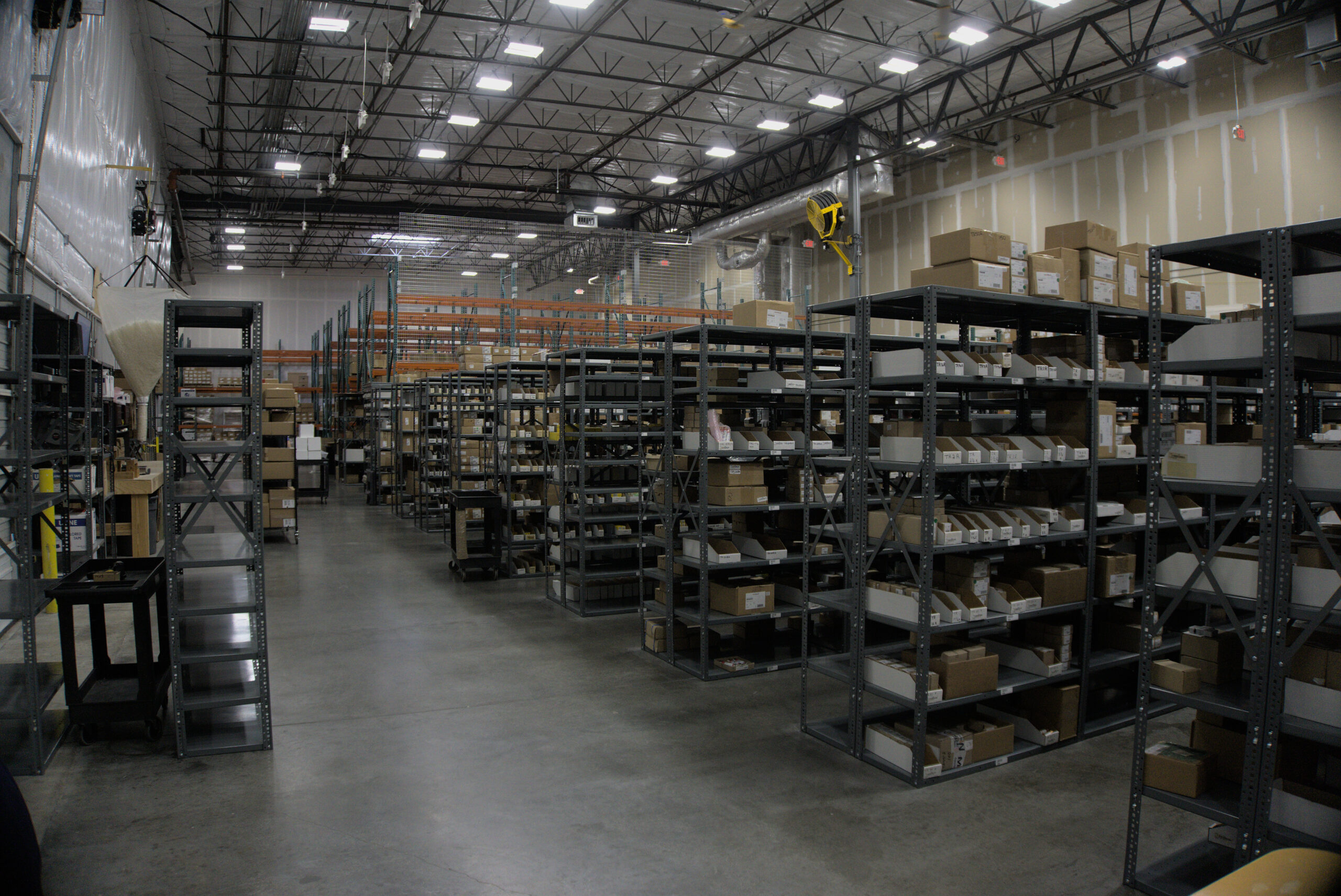 Industrial warehouse stocked with machine parts